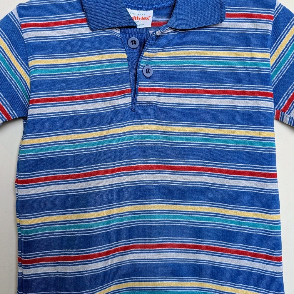 Vintage Healthtex 80s Colorful Striped Polo Shirt Unisex Toddler Size 3T - Picture 2 of 6